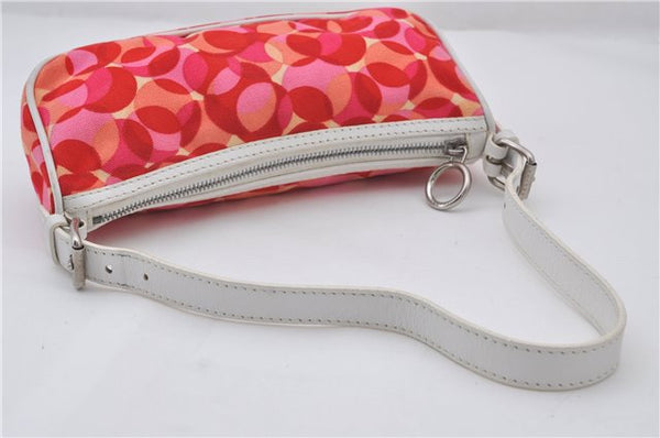 Authentic CELINE Shoulder Hand Bag Pouch Purse Canvas Leather Red Pink 9302E