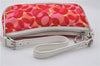 Authentic CELINE Shoulder Hand Bag Pouch Purse Canvas Leather Red Pink 9302E