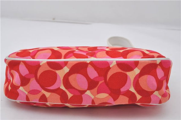 Authentic CELINE Shoulder Hand Bag Pouch Purse Canvas Leather Red Pink 9302E