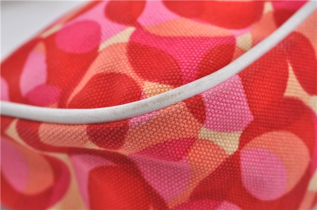 Authentic CELINE Shoulder Hand Bag Pouch Purse Canvas Leather Red Pink 9302E