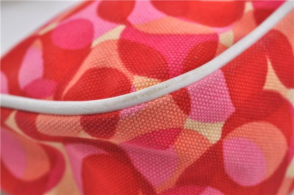 Authentic CELINE Shoulder Hand Bag Pouch Purse Canvas Leather Red Pink 9302E