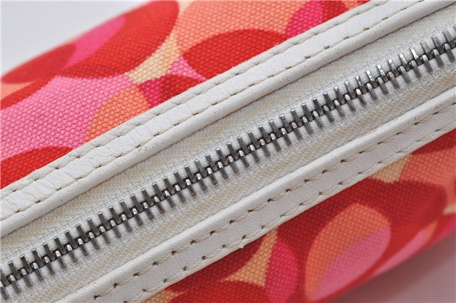 Authentic CELINE Shoulder Hand Bag Pouch Purse Canvas Leather Red Pink 9302E