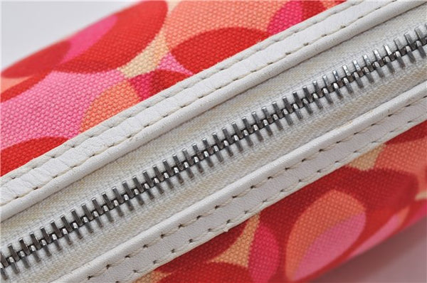 Authentic CELINE Shoulder Hand Bag Pouch Purse Canvas Leather Red Pink 9302E