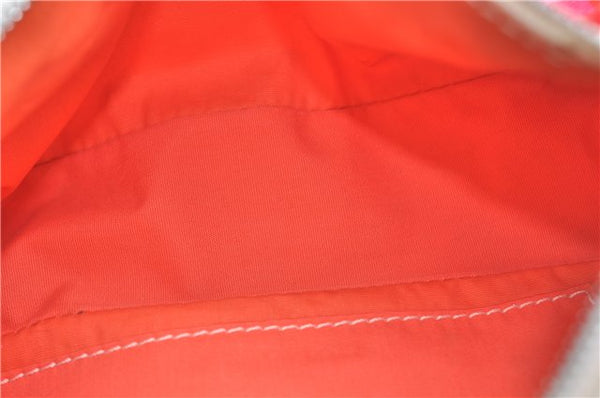 Authentic CELINE Shoulder Hand Bag Pouch Purse Canvas Leather Red Pink 9302E