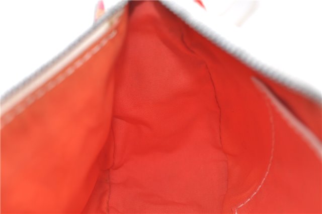 Authentic CELINE Shoulder Hand Bag Pouch Purse Canvas Leather Red Pink 9302E