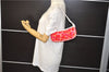 Authentic CELINE Shoulder Hand Bag Pouch Purse Canvas Leather Red Pink 9302E