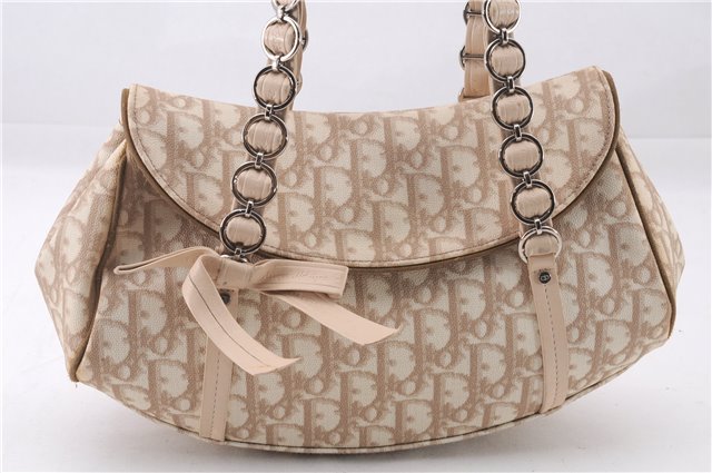 Authentic Christian Dior Trotter Romantic Hand Bag PVC Leather Beige Box 9303E