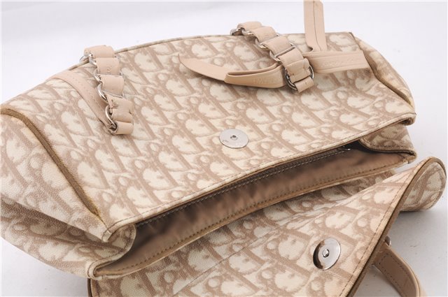 Authentic Christian Dior Trotter Romantic Hand Bag PVC Leather Beige Box 9303E