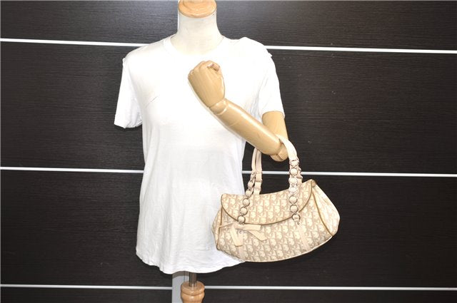 Authentic Christian Dior Trotter Romantic Hand Bag PVC Leather Beige Box 9303E