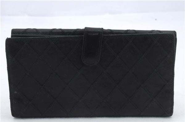 Authentic CHANEL Calf Skin Bifold Long Wallet Purse Black CC Logo 9307C