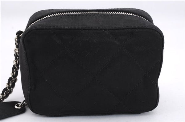 Authentic CHANEL Satin Matelasse Chain Shoulder Pouch Purse Black 9308E