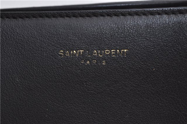 Auth SAINT LAURENT Cabas Rive Gauche Hand Bag Unborn Calf Leather Black 9313E