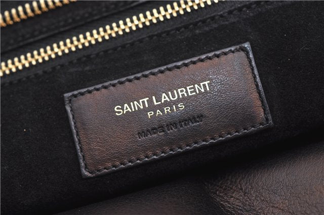 Auth SAINT LAURENT Cabas Rive Gauche Hand Bag Unborn Calf Leather Black 9313E