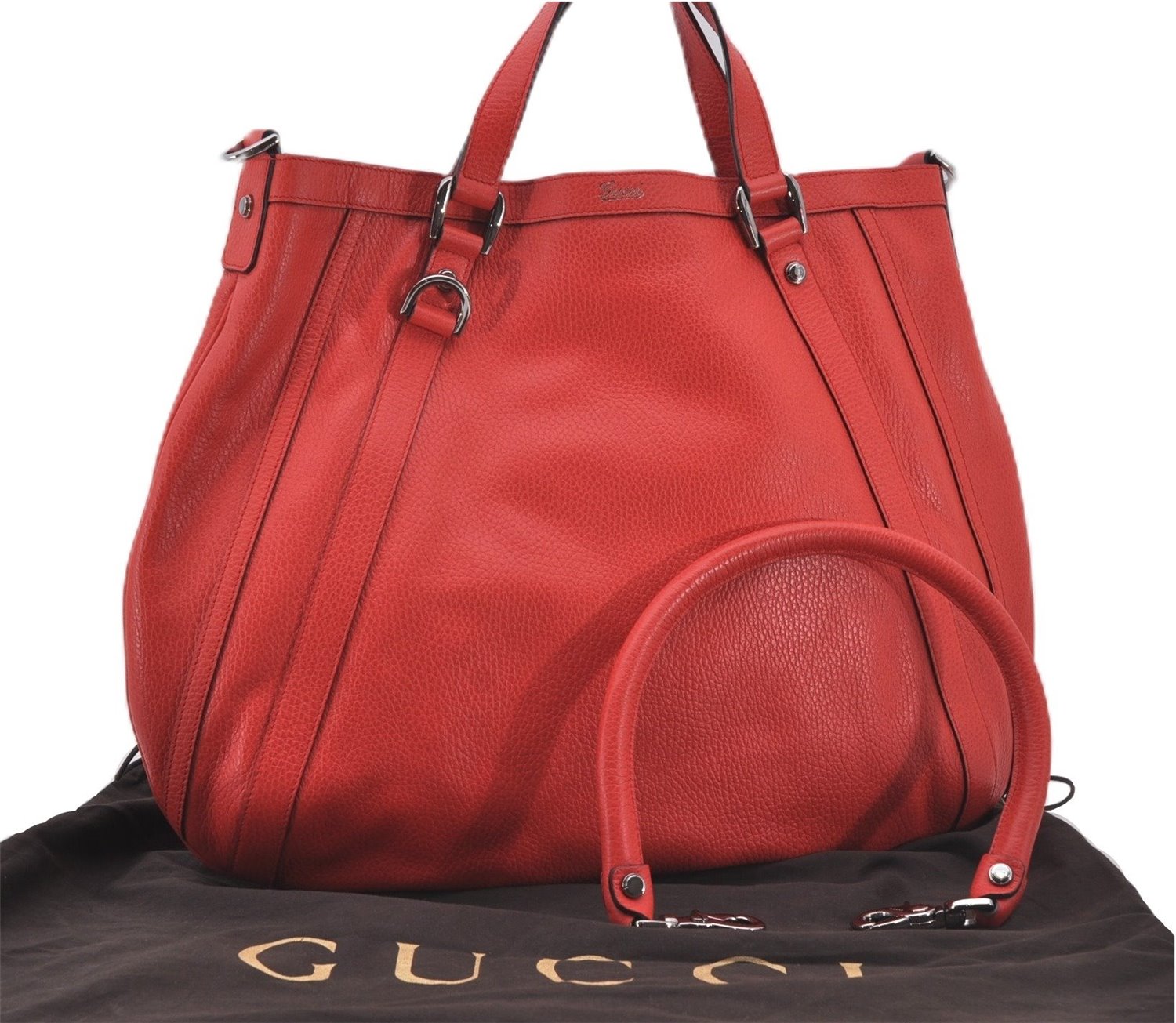 Authentic GUCCI Vintage Abbey 2Way Shoulder Tote Bag Leather 268641 Red 9321E