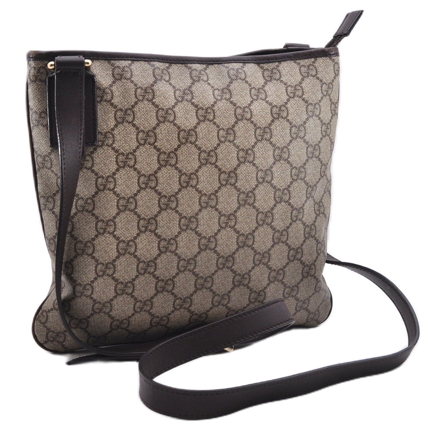 Authentic GUCCI Shoulder Cross Body Bag Purse GG PVC Leather 257246 Brown 9322E