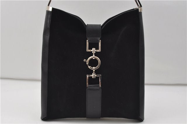 Authentic GUCCI Shoulder Cross Body Bag Purse Suede Leather Black 9323D