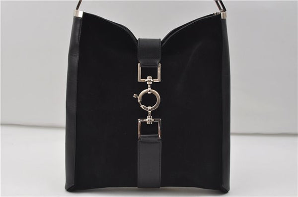 Authentic GUCCI Shoulder Cross Body Bag Purse Suede Leather Black 9323D