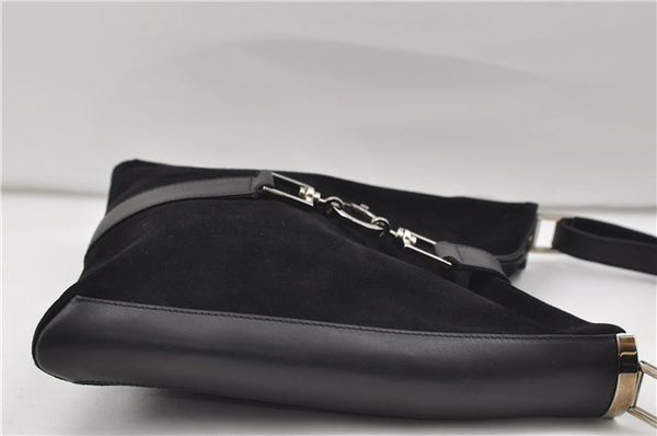 Authentic GUCCI Shoulder Cross Body Bag Purse Suede Leather Black 9323D