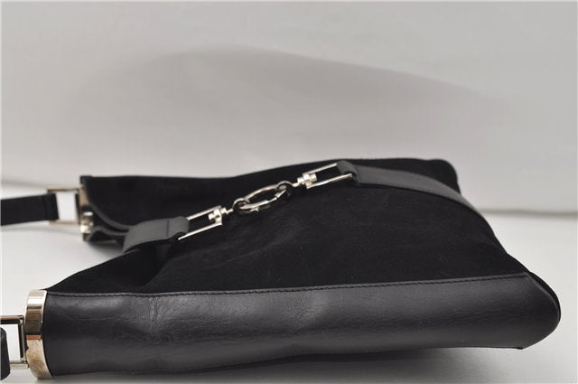 Authentic GUCCI Shoulder Cross Body Bag Purse Suede Leather Black 9323D