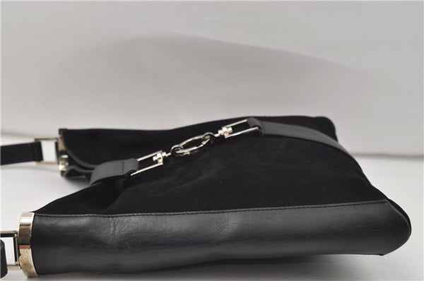 Authentic GUCCI Shoulder Cross Body Bag Purse Suede Leather Black 9323D