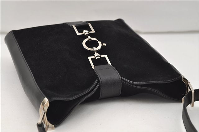 Authentic GUCCI Shoulder Cross Body Bag Purse Suede Leather Black 9323D