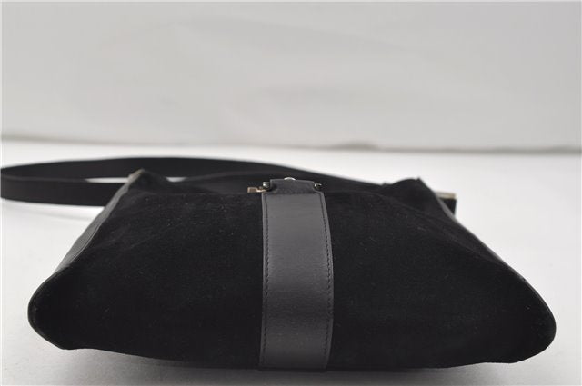 Authentic GUCCI Shoulder Cross Body Bag Purse Suede Leather Black 9323D