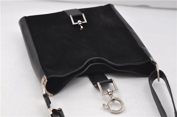 Authentic GUCCI Shoulder Cross Body Bag Purse Suede Leather Black 9323D