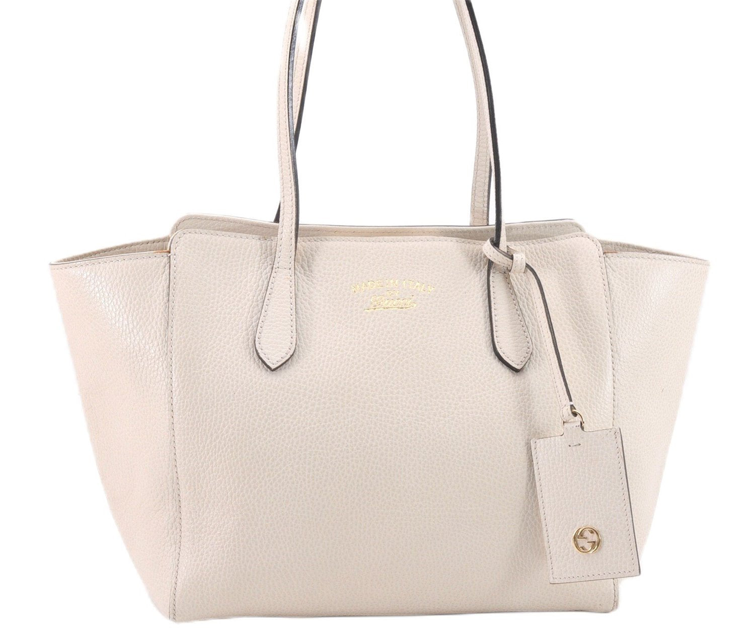 Authentic GUCCI Swing Medium Shoulder Tote Bag Leather 354408 Ivory 9323E