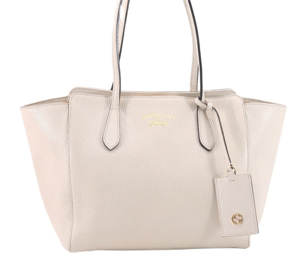 Authentic GUCCI Swing Medium Shoulder Tote Bag Leather 354408 Ivory 9323E
