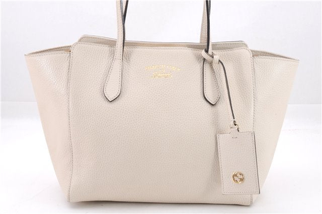 Authentic GUCCI Swing Medium Shoulder Tote Bag Leather 354408 Ivory 9323E