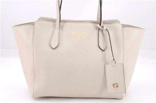 Authentic GUCCI Swing Medium Shoulder Tote Bag Leather 354408 Ivory 9323E