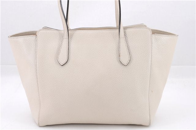 Authentic GUCCI Swing Medium Shoulder Tote Bag Leather 354408 Ivory 9323E