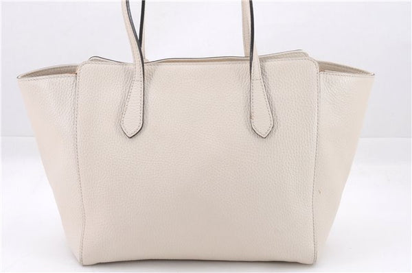 Authentic GUCCI Swing Medium Shoulder Tote Bag Leather 354408 Ivory 9323E