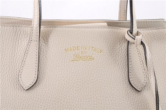 Authentic GUCCI Swing Medium Shoulder Tote Bag Leather 354408 Ivory 9323E