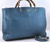 Authentic GUCCI Bamboo Shopper Large 2Way Hand Shoulder Bag Leather Blue 9324E