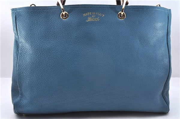 Authentic GUCCI Bamboo Shopper Large 2Way Hand Shoulder Bag Leather Blue 9324E