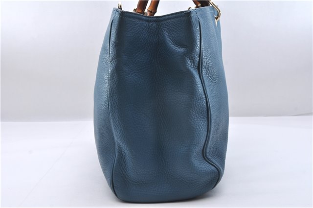Authentic GUCCI Bamboo Shopper Large 2Way Hand Shoulder Bag Leather Blue 9324E