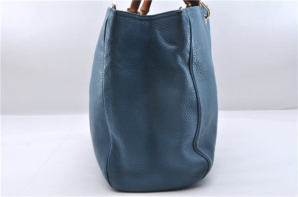 Authentic GUCCI Bamboo Shopper Large 2Way Hand Shoulder Bag Leather Blue 9324E