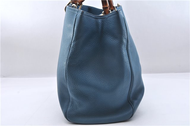 Authentic GUCCI Bamboo Shopper Large 2Way Hand Shoulder Bag Leather Blue 9324E