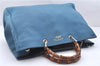 Authentic GUCCI Bamboo Shopper Large 2Way Hand Shoulder Bag Leather Blue 9324E