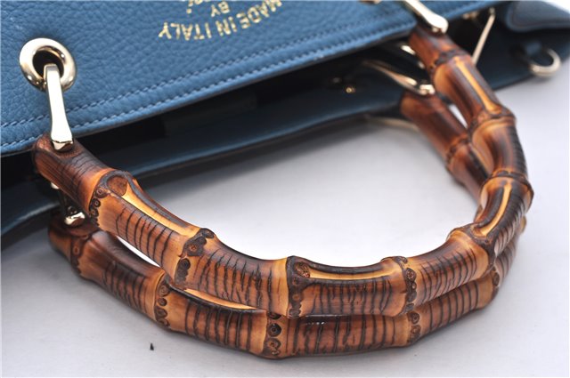 Authentic GUCCI Bamboo Shopper Large 2Way Hand Shoulder Bag Leather Blue 9324E