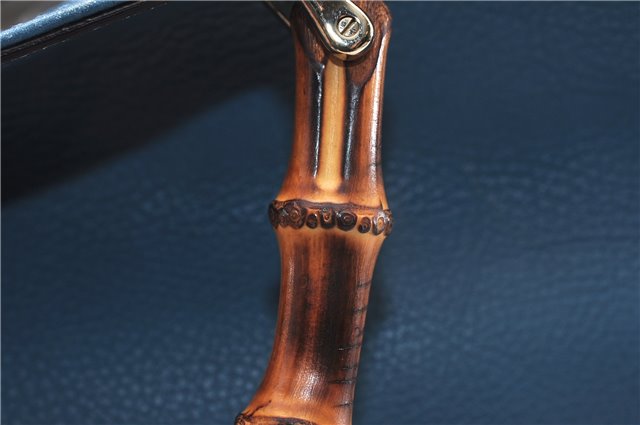 Authentic GUCCI Bamboo Shopper Large 2Way Hand Shoulder Bag Leather Blue 9324E