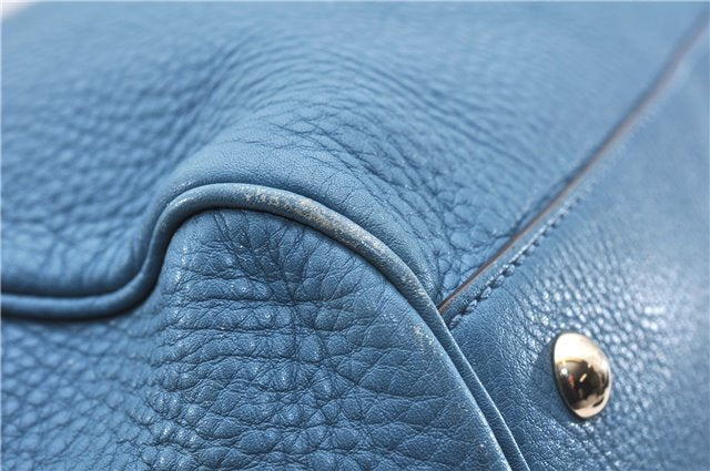 Authentic GUCCI Bamboo Shopper Large 2Way Hand Shoulder Bag Leather Blue 9324E