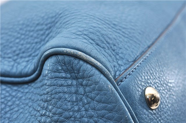 Authentic GUCCI Bamboo Shopper Large 2Way Hand Shoulder Bag Leather Blue 9324E