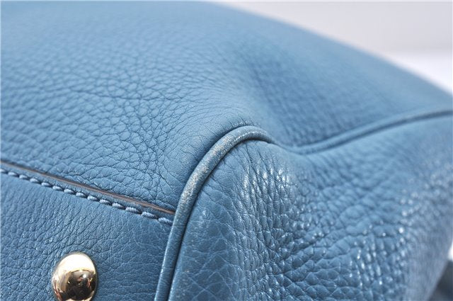 Authentic GUCCI Bamboo Shopper Large 2Way Hand Shoulder Bag Leather Blue 9324E