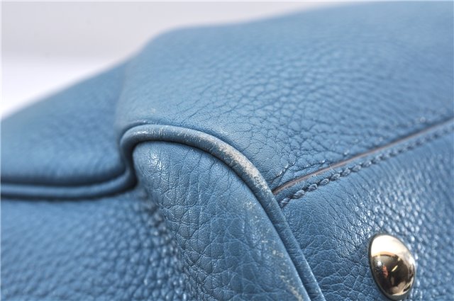 Authentic GUCCI Bamboo Shopper Large 2Way Hand Shoulder Bag Leather Blue 9324E