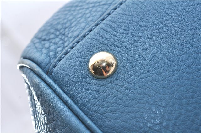 Authentic GUCCI Bamboo Shopper Large 2Way Hand Shoulder Bag Leather Blue 9324E