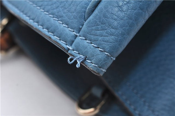 Authentic GUCCI Bamboo Shopper Large 2Way Hand Shoulder Bag Leather Blue 9324E