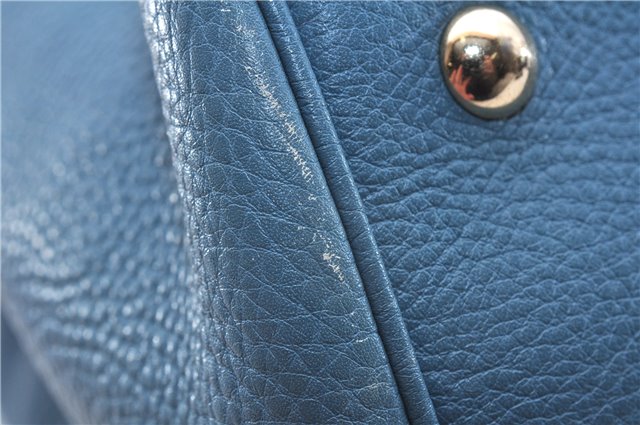 Authentic GUCCI Bamboo Shopper Large 2Way Hand Shoulder Bag Leather Blue 9324E