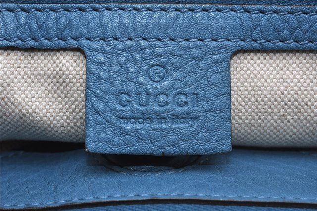 Authentic GUCCI Bamboo Shopper Large 2Way Hand Shoulder Bag Leather Blue 9324E